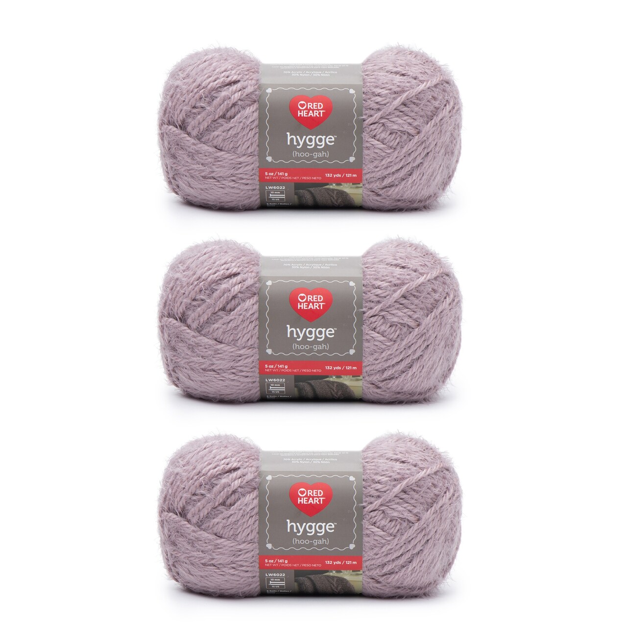 Red Heart Hygge Lavender Yarn - 3 Pack of 141g/5oz - Acrylic Nylon Blend - 5 Bulky - 132 Yards - Knitting/Crochet